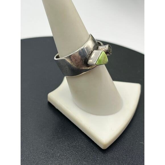 Juan Willie Navajo Sterling Silver Green Turquoise Gaspeite Bypass Ring 9 Signed - Picture 2 of 10